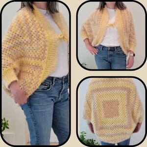 HANDCRAFTED Hexagon Hand Knit Batwing Sweater Cardigan